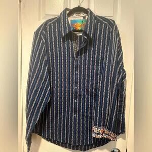 Robert Graham Blue Multi Striped Embroidered Shirt - 2 XL